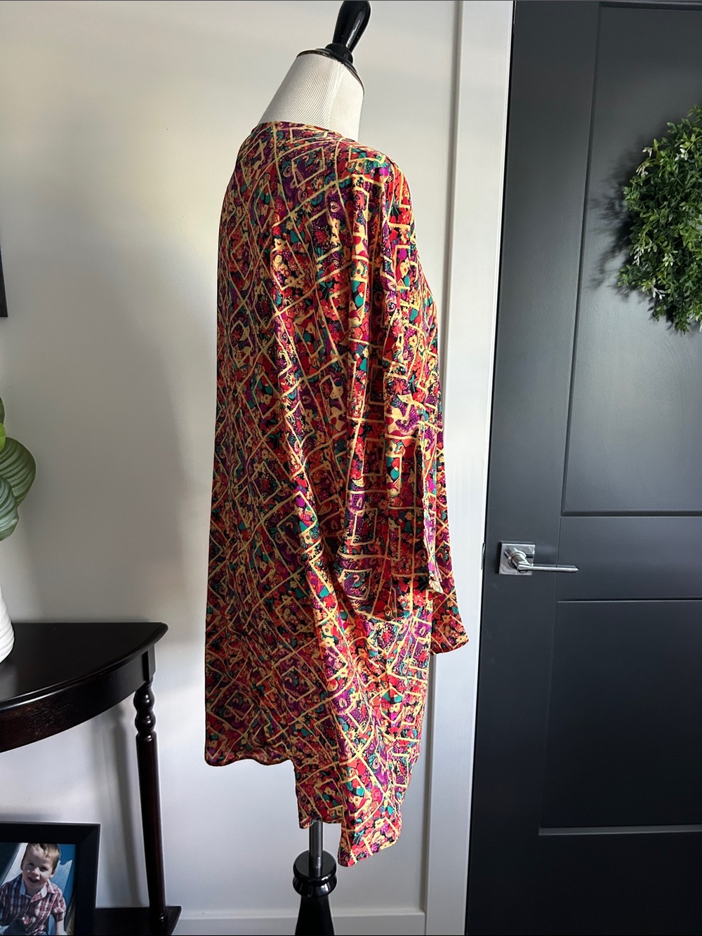 Lularoe L new Open-Front summer teal coral Printed Kimono- Multicolor